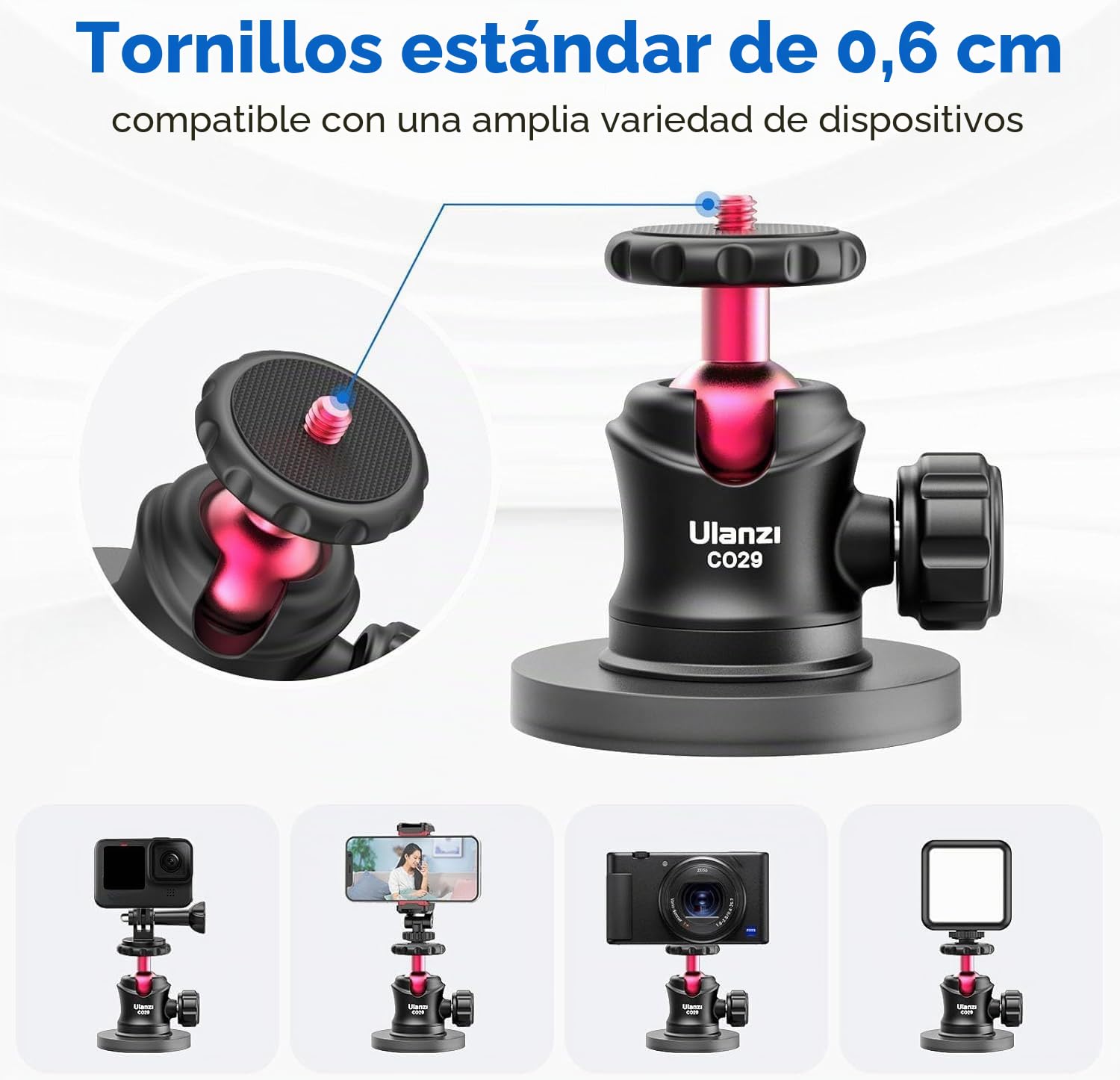 ULANZI Soporte magnético para cámara de acción, fuerte soporte magnético con cabezal de bola de rotación de 360° y 6 imanes integrados, compatible con GoPro Hero 13/12/11/10, DJI Osmo Action Osmo Nano