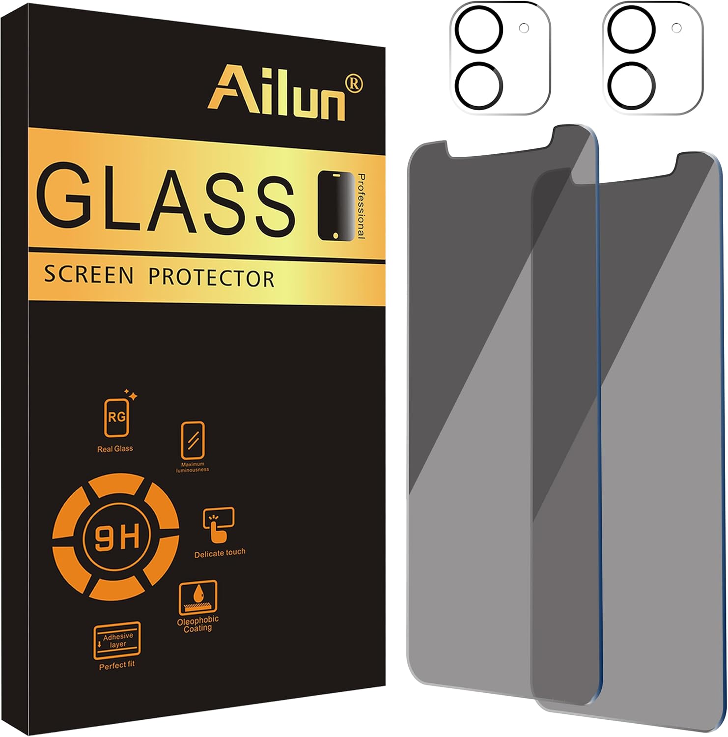 Ailun 2 Pack Privacy Screen Protector for iPhone 11 [6.1 inch] + 2 Pack Camera Lens Protector, Anti Spy Private Tempered Glass Film,[9H Hardness] - HD - $7.98