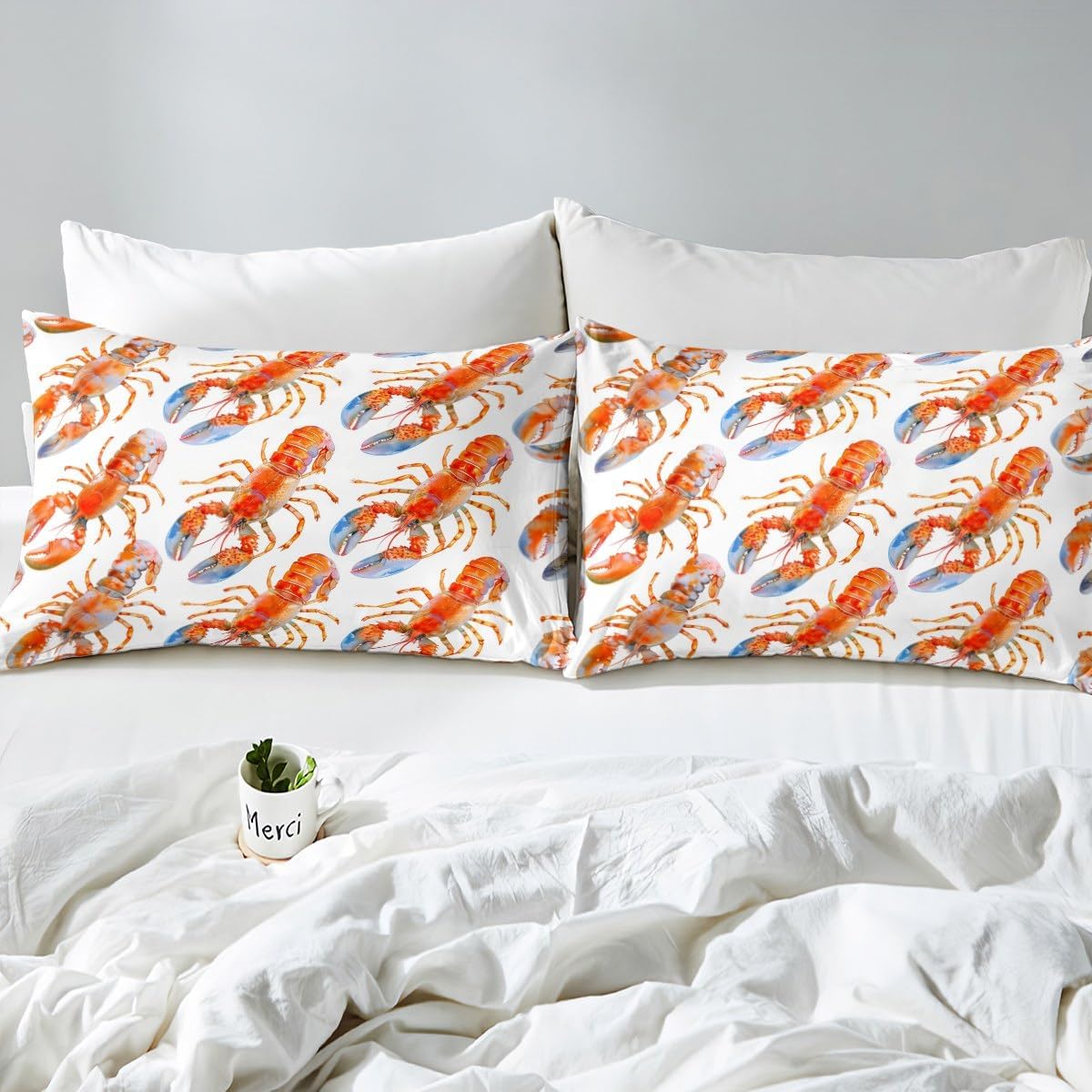 Erosebridal Lobster Bedding Set Toddler Size,Sea Animal Comforter Cover for Kids Boys Girls Teens,Ocean Life Duvet Cover Aquatic Organism Bed Set with 1 Pillow Case
