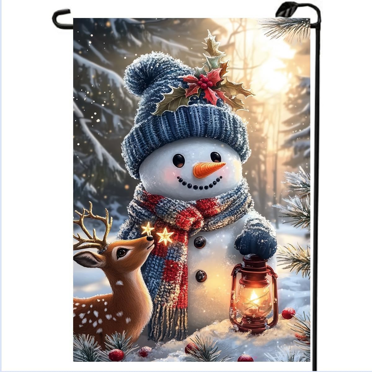 Winter Garden Flag 12x18 Double Sided, Small Burlap Seasonal Deer Snowman Garden Flag Christmas Outdoor Yard Decorations Porch Lawn Flags for Outside