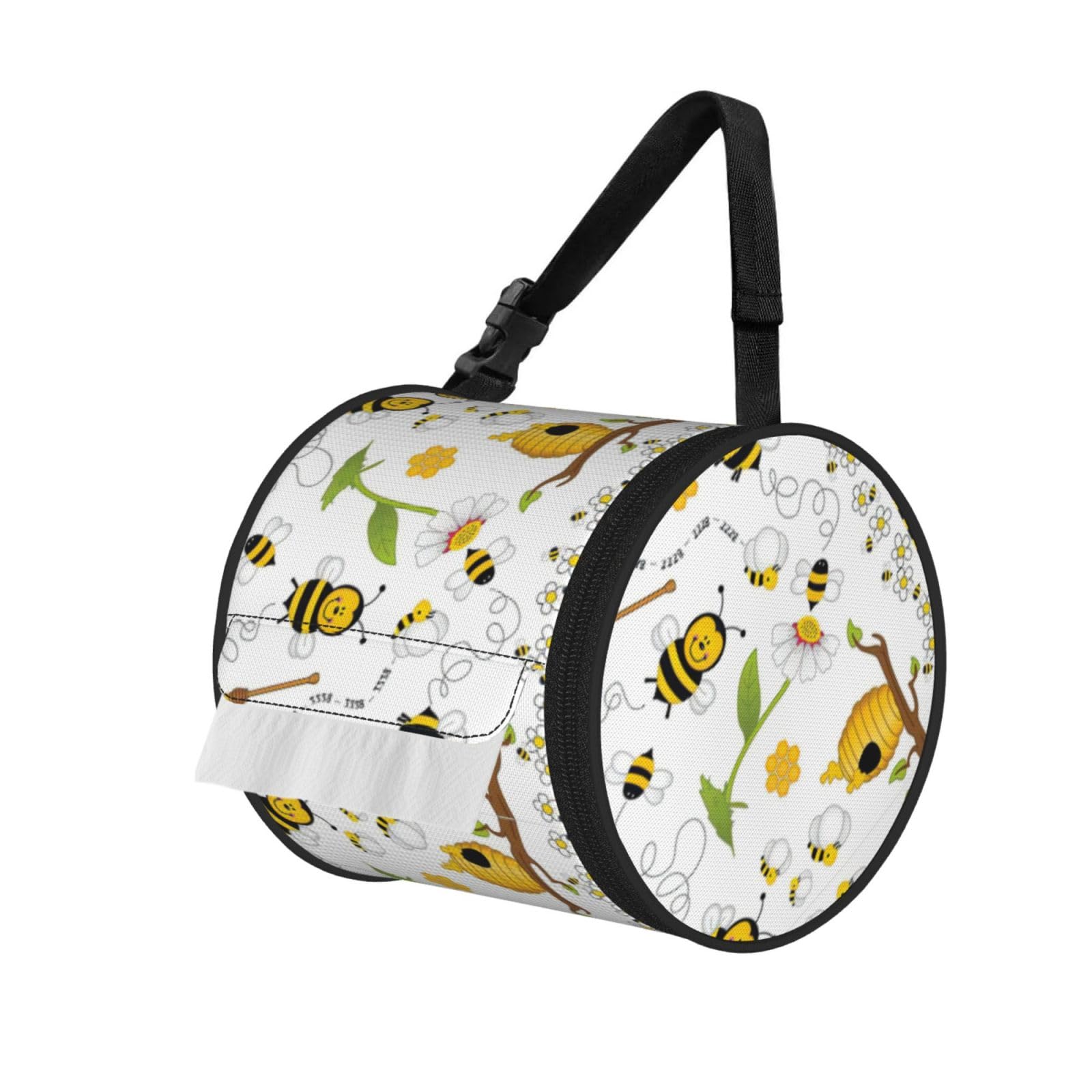 Bee Printed Toilet Paper Holder Bag, Adjustable Strap Roll Paper Organizer for Car Kitchen Outdoor