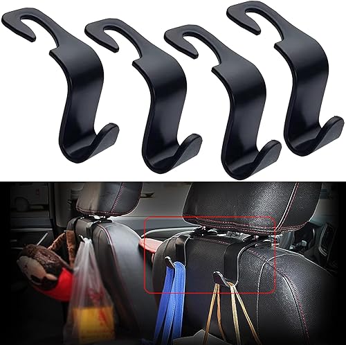 UGSHY 4 ganchos para reposacabezas de asiento de automóvil, gancho oculto para colgar para aumentar el espacio de almacenamiento, cartera, paraguas,