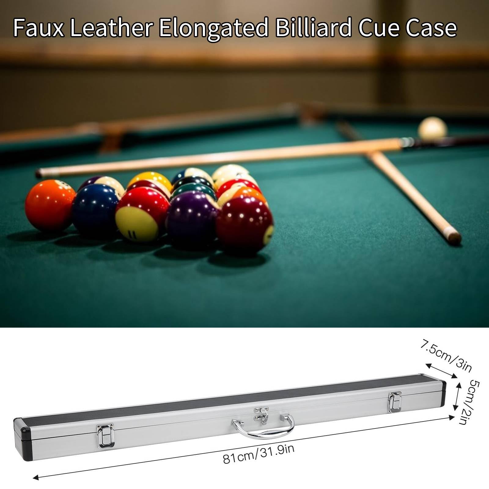 Snooker Queue Koffer für Pool, Kunstleder Längliches Billard Queue Etui Mit Schaumstoffauskleidung Und Zwei Schlitzen Für Snooker, American Eight Ball Nine Bal, 80 X 7.6 X 5.1 cm