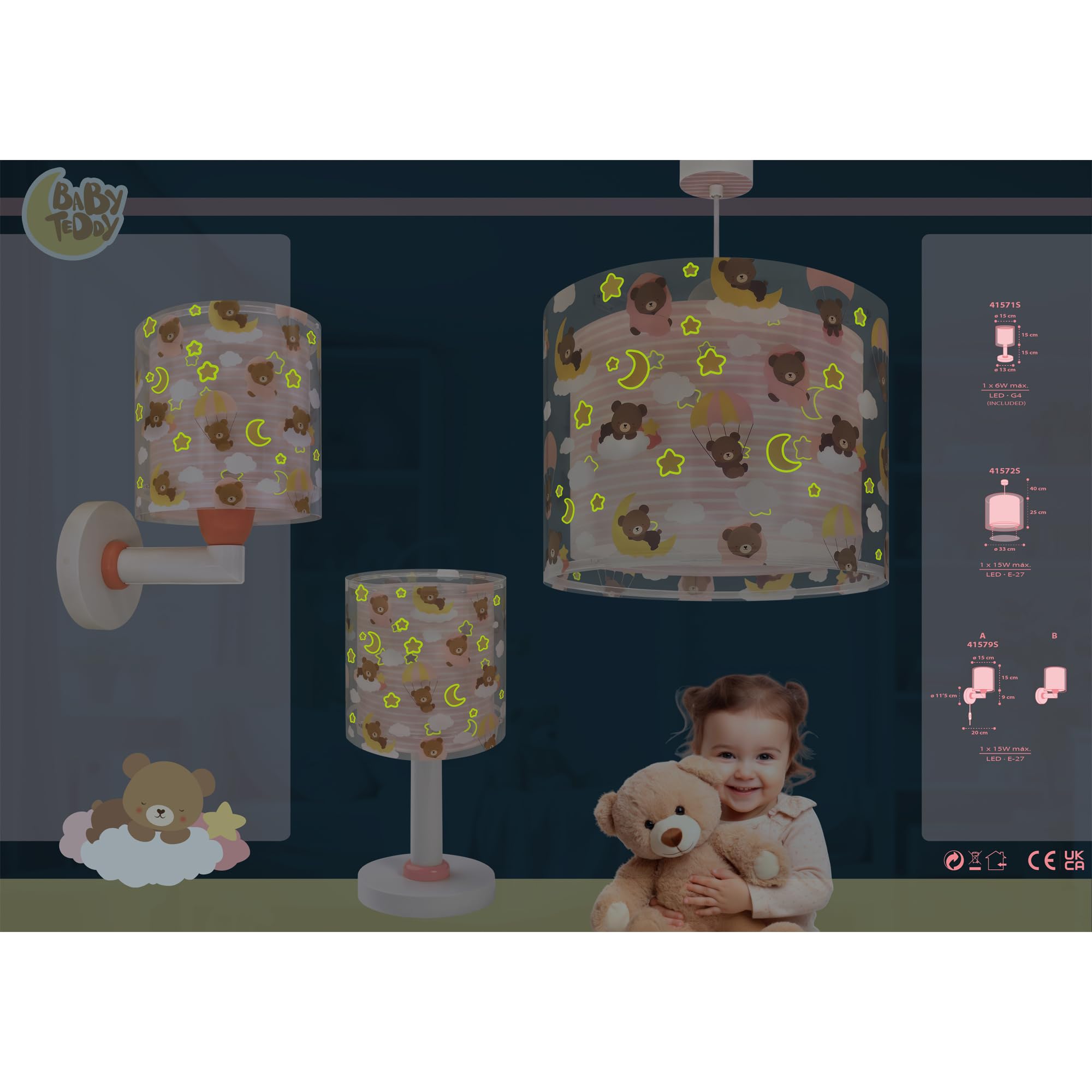 Dalber Lámpara Infantil De Techo Colgante Baby Teddy Ositos Nubes Rosa, 41572S, E27