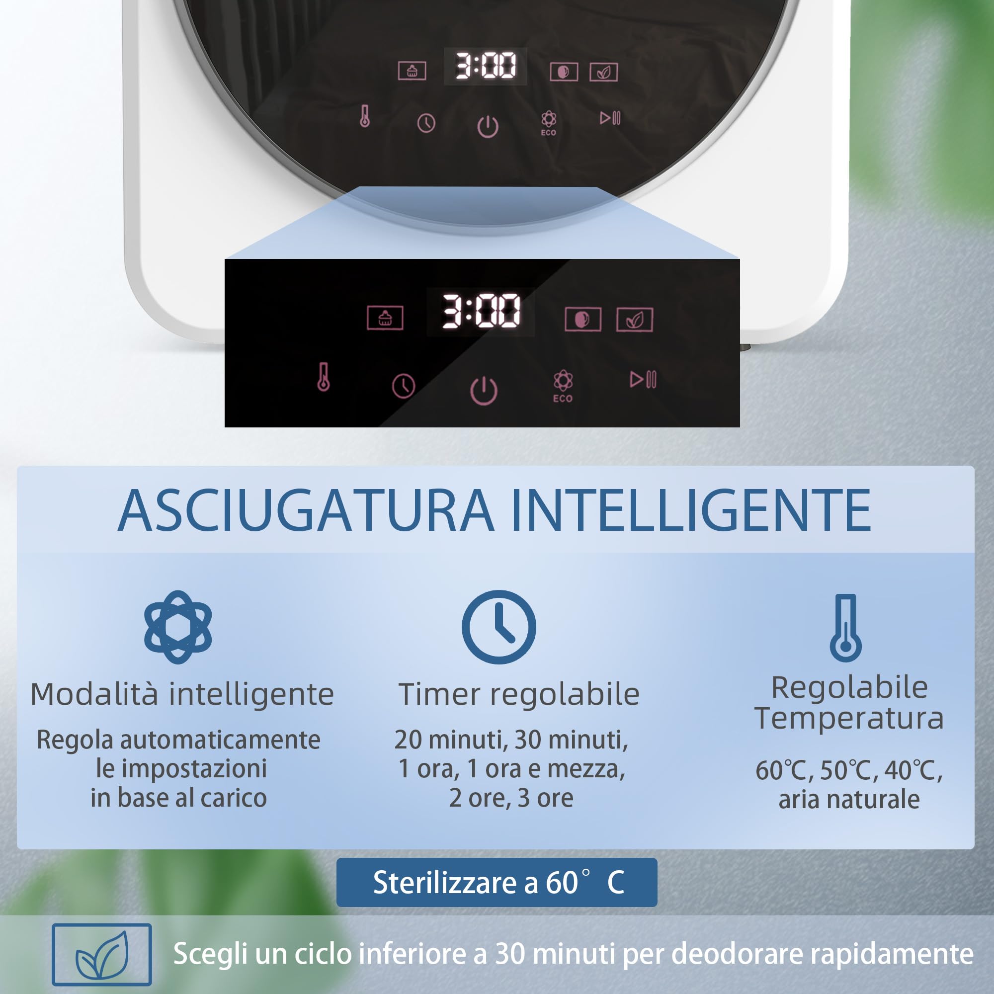 HOMCOM Mini Asciugatrice Portatile 4 kg, Display LED, Asciugatrice Compatta 800W, Carica Frontale, Fino 60℃, Impilabile/Parete/Autoportante, Timer, Tamburo in Acciaio Inox, per Casa, Bianco - 4