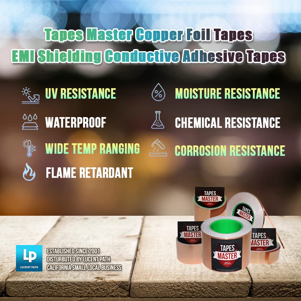 Tapes Master 1/2" x 55yds - 1 Mil Copper Foil Tapes - Copper Conductive Adhesive Tapes for Guitar Cavity, EMI Shielding, Grounding, Gardening, Soldering Jewelry, Art Crafts