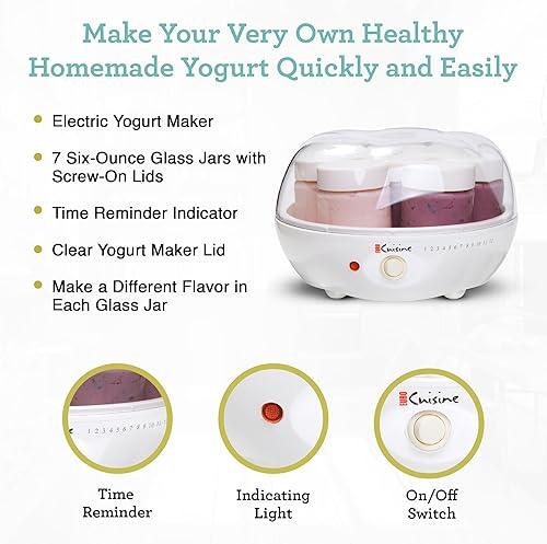 Miniatura 20 de Euro Cuisine YM80 Máquina eléctrica para hacer yogurt - Promueve la salud intestinal con yogur casero rico en probióticos - Incubadora de yogur