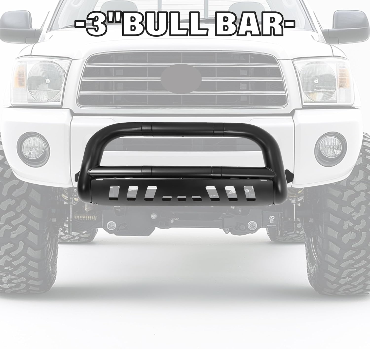 KUAFU 3" Bull Bar Compatible with 1999-2006 Toyota Tundra 2001-2007 Toyota Sequoia w/Skid Plate Tube Push Bumper Grille Guard Black