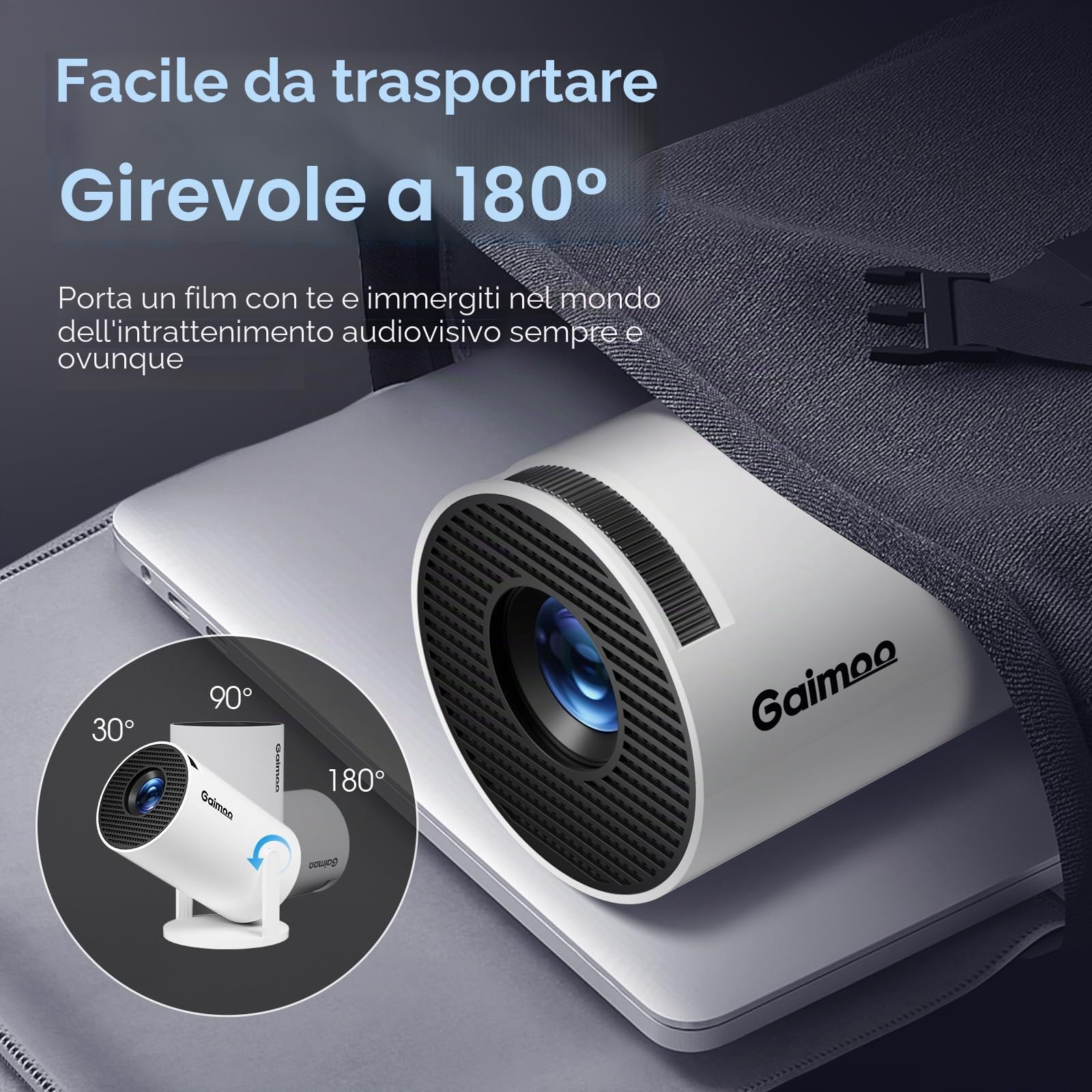 [App integrata] Mini Proiettore 1080P 2024 Upgraded Proiettore Portatile Dual Control con Mouse Android TV Auto Keystone WiFi 6 BT5.2 180° Rotatable HDMI/TV Stick/USB/PS5/Laptop, con Cavo HDMI & Mouse