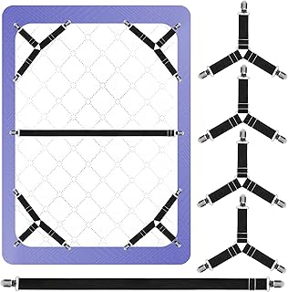 Bed Sheet Straps,[4+1] set-1 more Straight Strap for the Sheet Middle and 4 Triangle Sheet Clips for Corners, Adjustable Sheet Stays Keepers Holders Fasteners to Hold Sheet in Place, Easy to Install