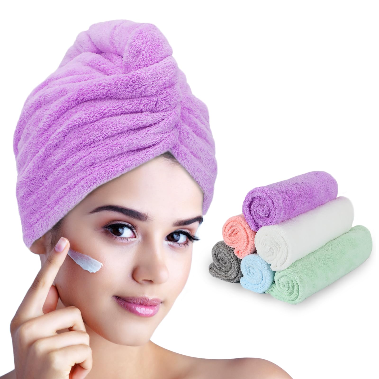 3 Asciugamani Capelli In Microfibra - Turbante Anti-Crespo Con Bottoni | Rapido Assorbimento Per Donne E Bambini - Foto 6