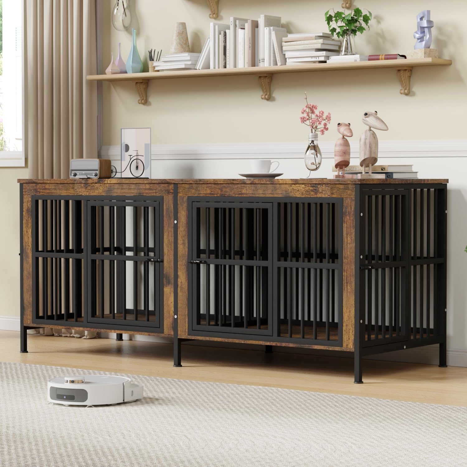 78" Dog Crate Furniture for 1 or 2 Dogs, Heavy Duty Single/Double Dog Crates for Small/Medium/Large Dogs,Dog Kennel Furniture as TV Stand,Large Size 78.8" L(30-60 Pounds)