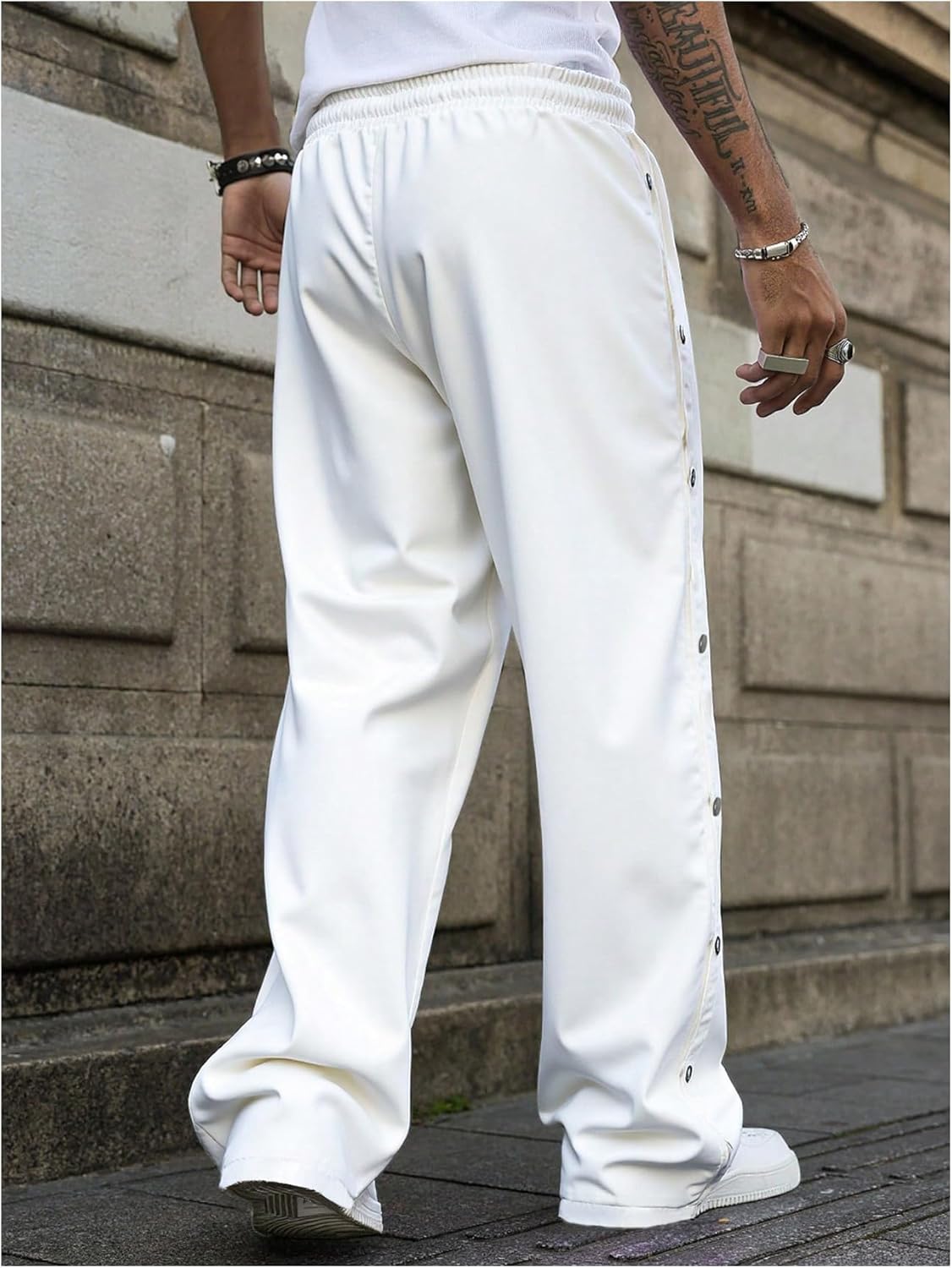 Men's Striped Baggy Sweatpants Y2k Side Button Drawstring Waist Straight Leg Stacked Track Pants with Pocket - Image 2