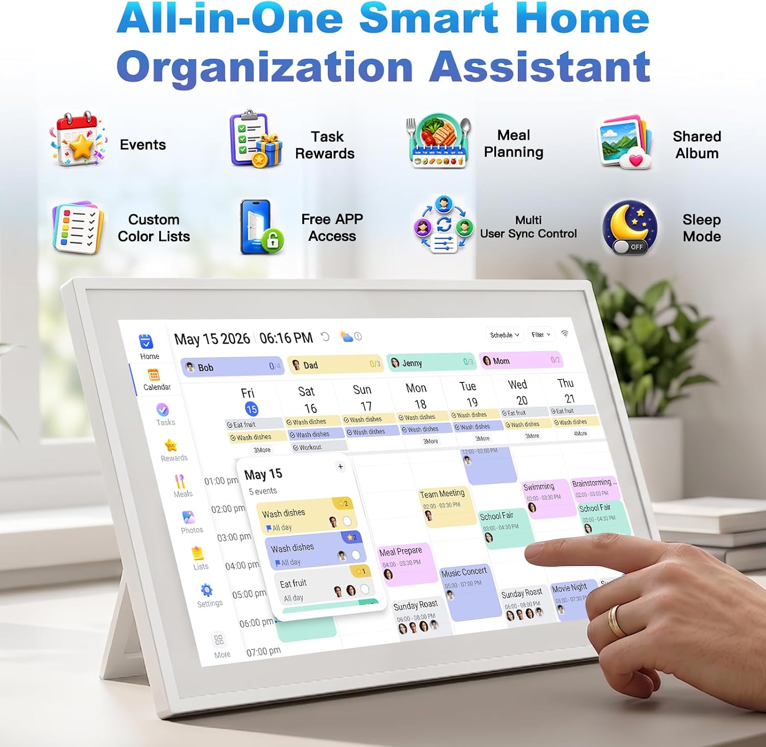 15.6" Digital Calendar Electronic Calendar for Chore Chart - Touchscreen Interactive Smart Display, Meal Planner, Auto-Sync Google iCloud Outlook, Digital Photo Frame, Wall Mountable Gifts for Mom Dad