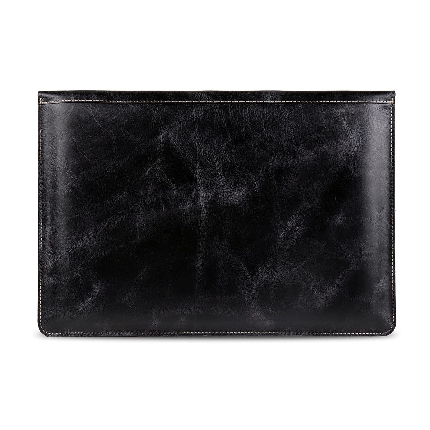 Londo - Etui MacBook Pro z Prawdziwej Skóry Licowej z Przednią Kieszenią i Zapięciem na Klapkę - Czarny, 15-16 Inches, Solidny
