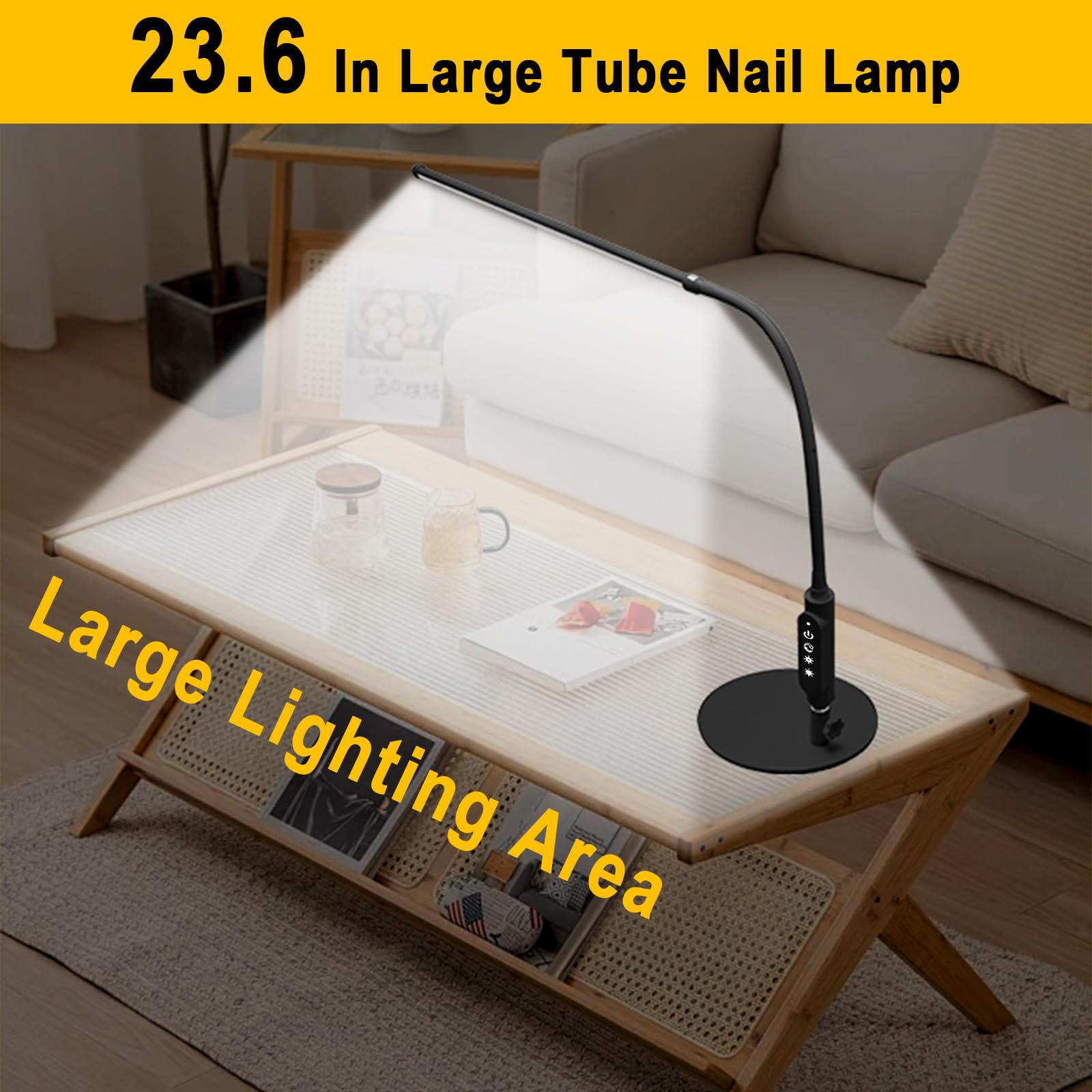 CGBE 60cm Lampada da Tavolo per Unghie LED 18W per Onicotecnico Nero | 360° Flessibile Lampada da Scrivania, Tocca Controllo, 3 Modalità 5 Luminosità Dimmerabile per Manicure Lettura Studio Lavoro