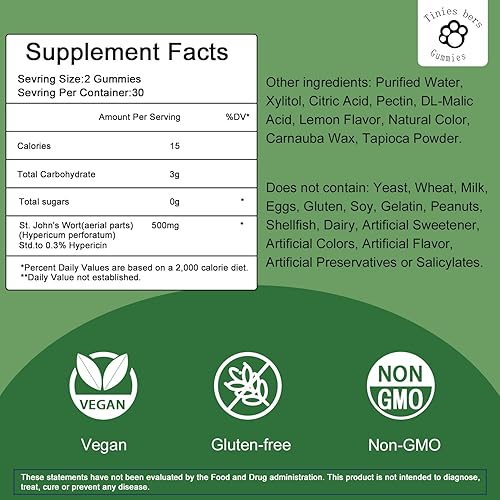 Miniatura 2 de Gomitas de hierba de San Juan de 500 mg, gomitas sin azúcar para adultos y niños, las mejores gomitas de hierbas para aliviar el cerebro y el