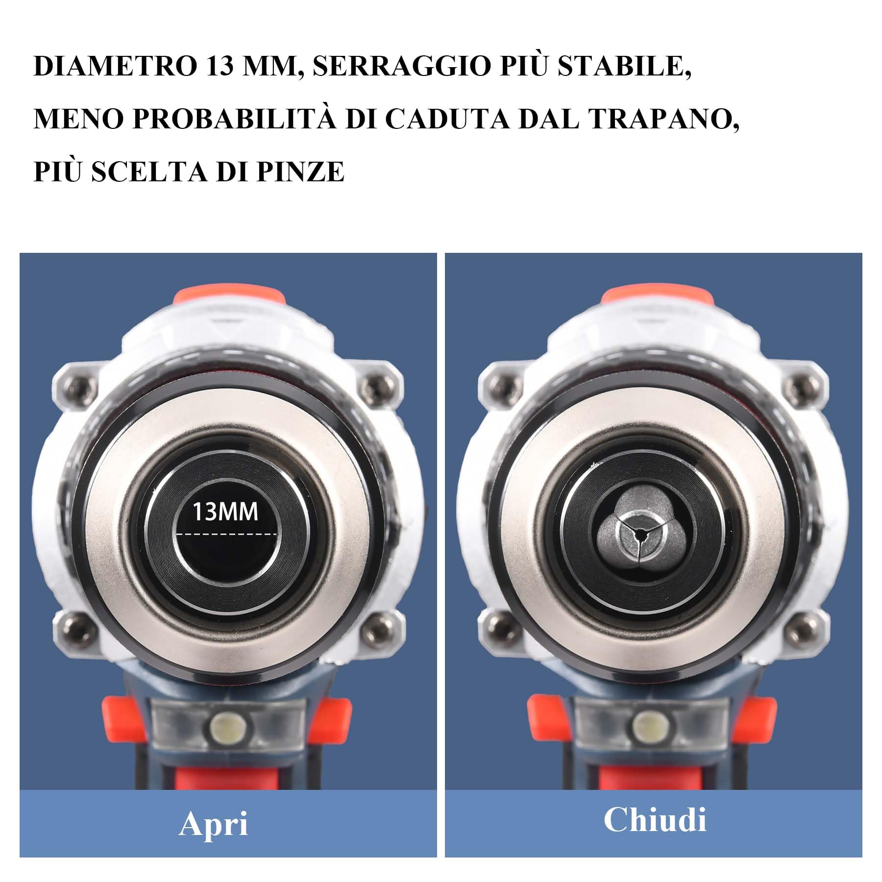 Trapano Avvitatore a Percussione Batteria 21V Motore Brushless, 55Nm, Mandrino in Metallo 13mm, 2 Batterie 2.0Ah, 35+3 Posizioni di Coppia, con Valigetta & 24 Accessori Professionali