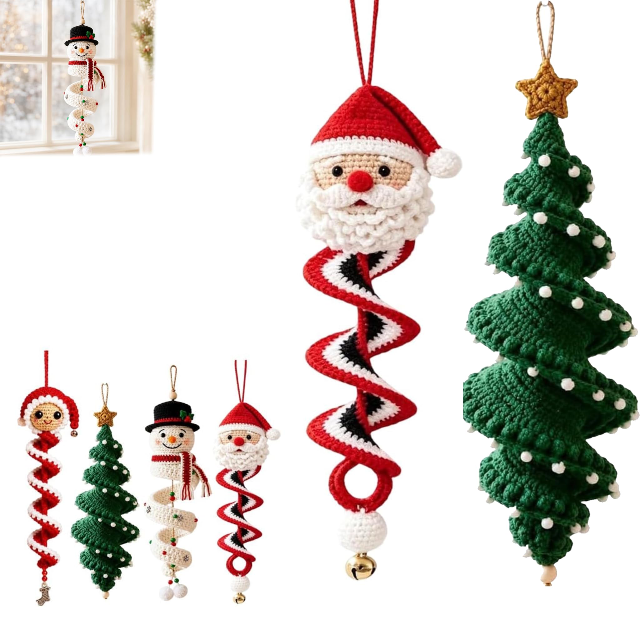 Crochet Snowman Spiral Ornament DIY Kit with Snowflakes and Beads (B+C)
