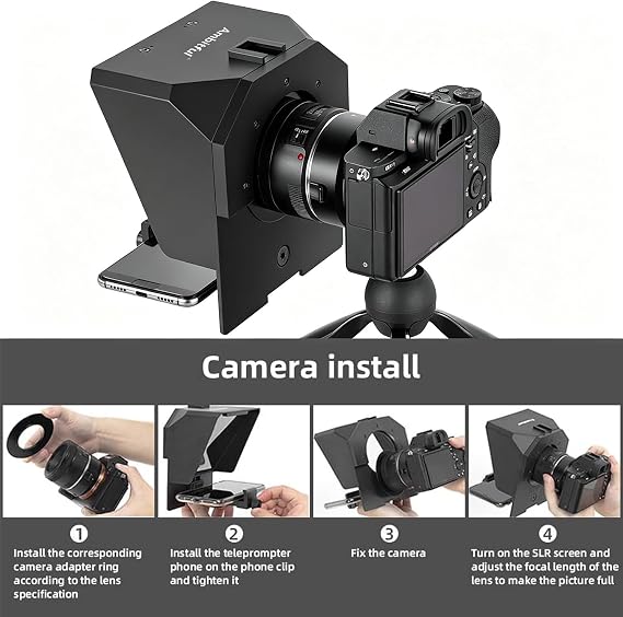 AMBITFUL Mini Teleprompter 7.5 with Desktop Tripod for Smartphone and DSLR