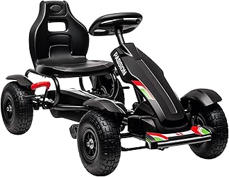 Kids Pedal Go Kart, Outdoor Ride on Toys with Adjustable Seat, Sharp Handling, Handbrake, 4 Non-Slip Rubber Wheels for Boys & Girls Aged 5-12 Years Old, Black