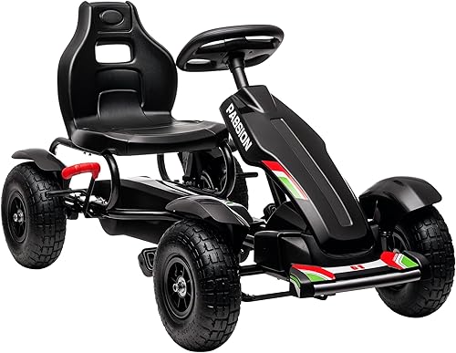 Aosom Go Kart con pedal para niños, juguetes para montar al aire libre con asiento ajustable, manejo afilado, freno de mano, 4 ruedas de goma