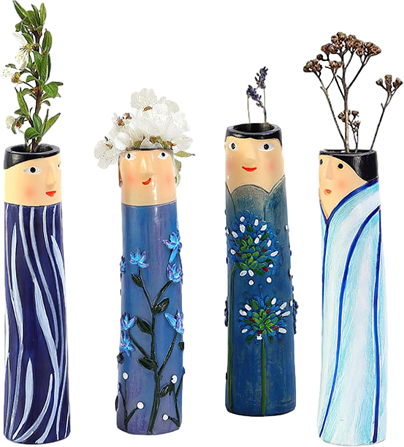 8pcs Spring Bud Vases, Bohemian Family Resin Vase Boho Cute Home Decor, Character Face Vase Flower Plant Holder Hand Painted Bathroom Shelf Decor Living Room Wedding Centerpieces