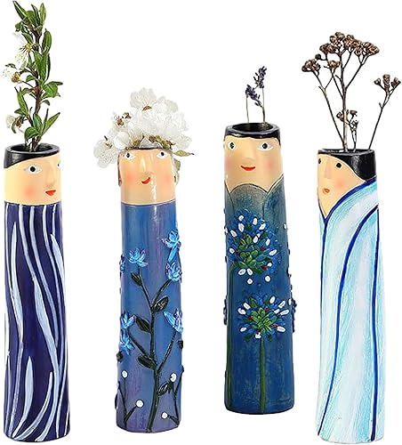 Miniatura 5 de Jarrones de resina bohemios para la familia, diseño bohemio y bonito para decoración del hogar, florero de cara de personaje, florero pintado a