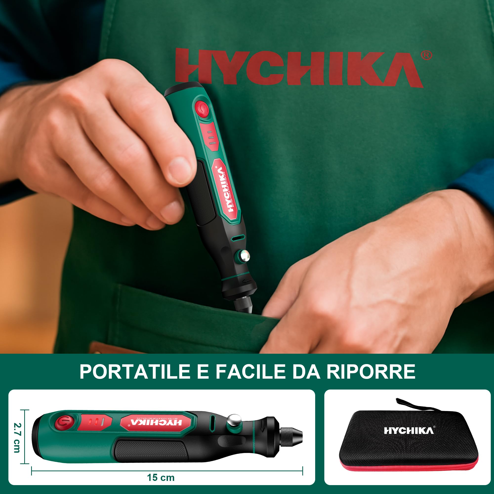 HYCHIKA Mini Trapano,3.6V Utensile Rotante Multifunzione con 77 Accessori per Foratura,Levigatura,Lucidatura,Incisione,Mini Trapano con velocità regolabile e ricarica USB-C,Ideale per piccoli DIY.