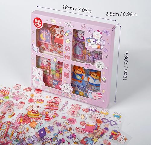 Miniatura 2 de EAMOTOL 100 hojas de pegatinas decorativas de PET, lindo juego de pegatinas resistentes al agua para álbum de recortes, diario, planificador de