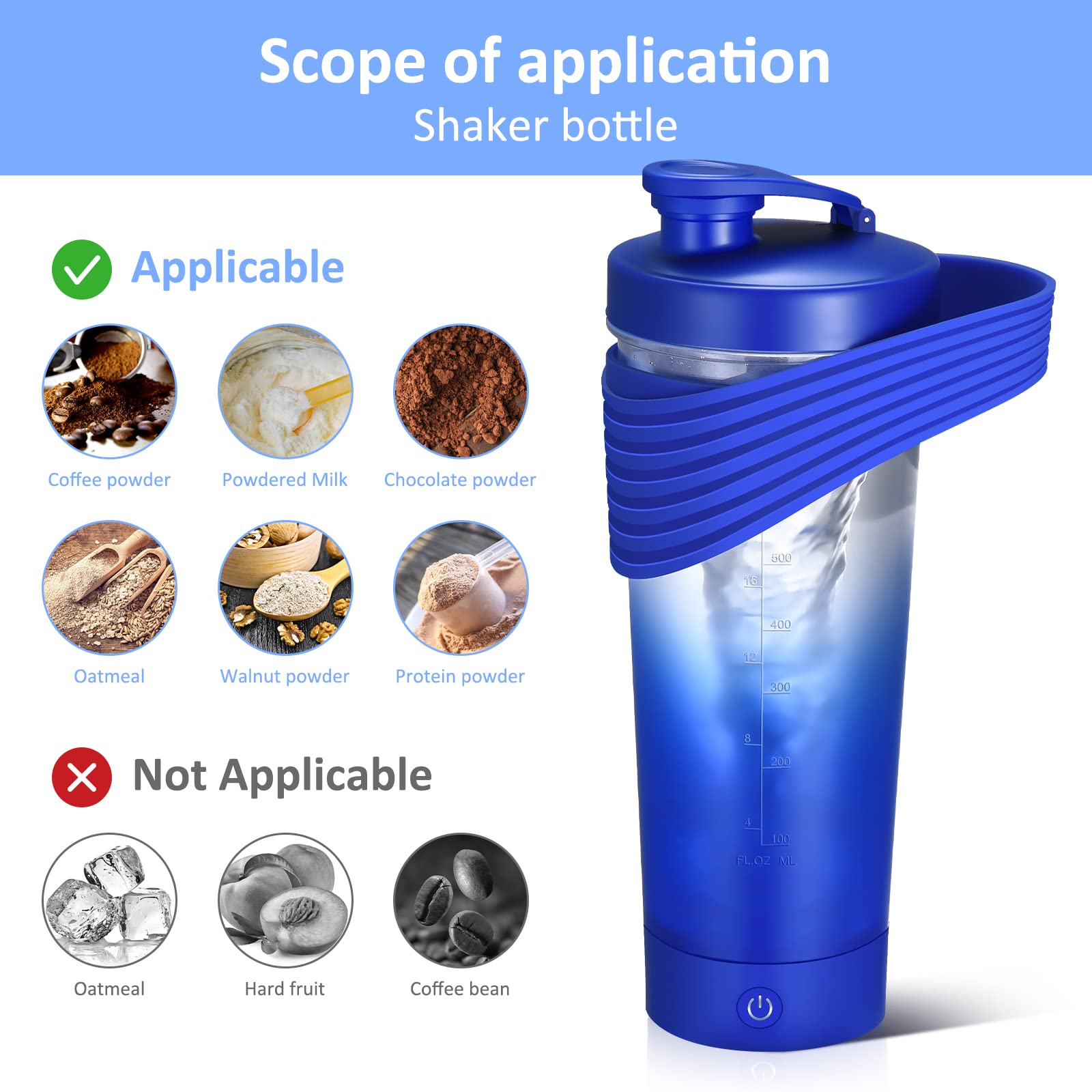 Shaker per Proteine Elettrico - 800ml Protein Shake Blender Bottle Tazza Portatile per Frullati di Latte e Caffè – USB Ricaricabile – Realizzato con Tritan – Senza BPA (gradiente blu)