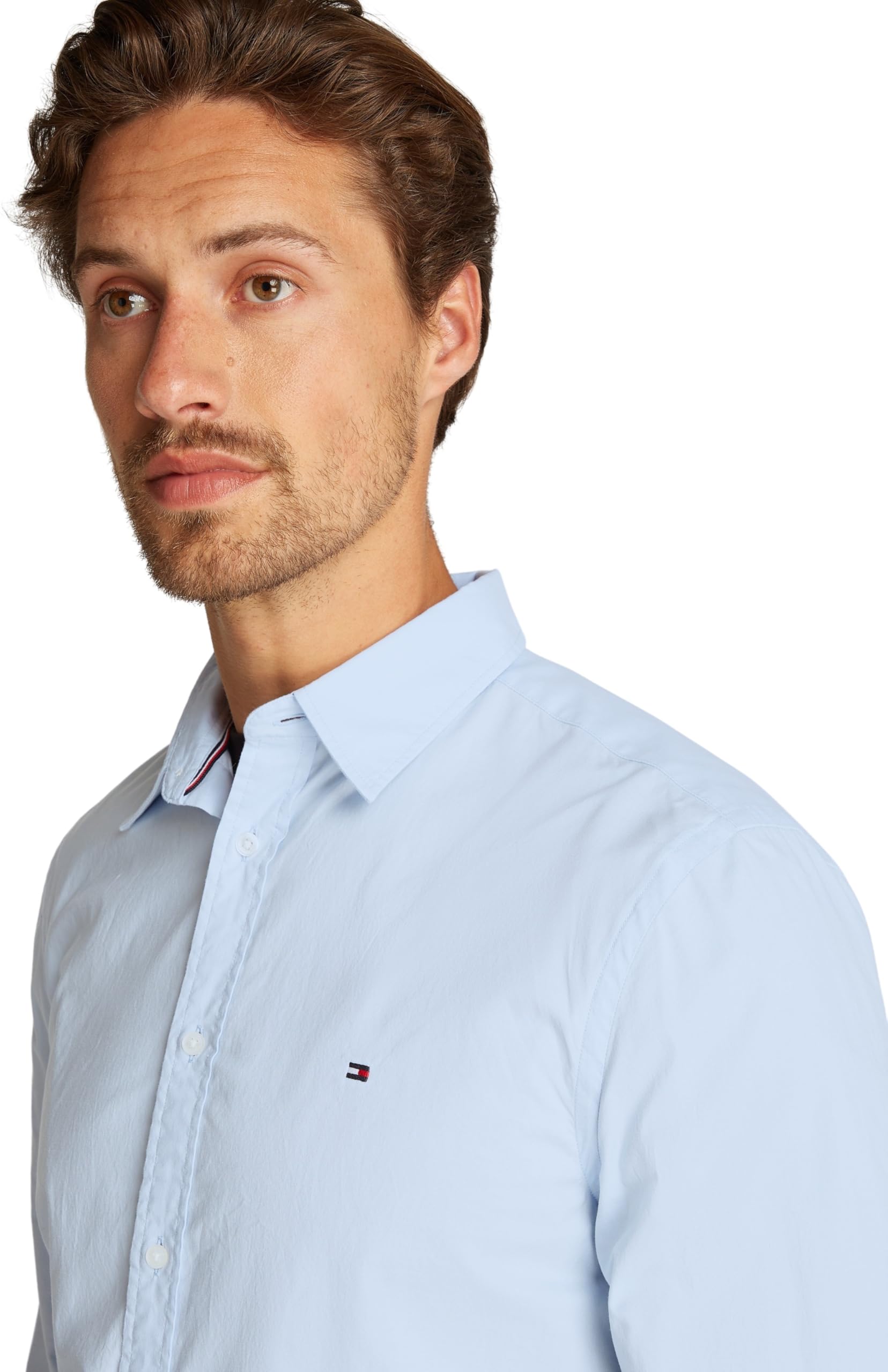 Tommy Hilfiger Camisa Hombre Flex Poplin Kent Collar Camisa Business, Azul (Sweet Blue), XS