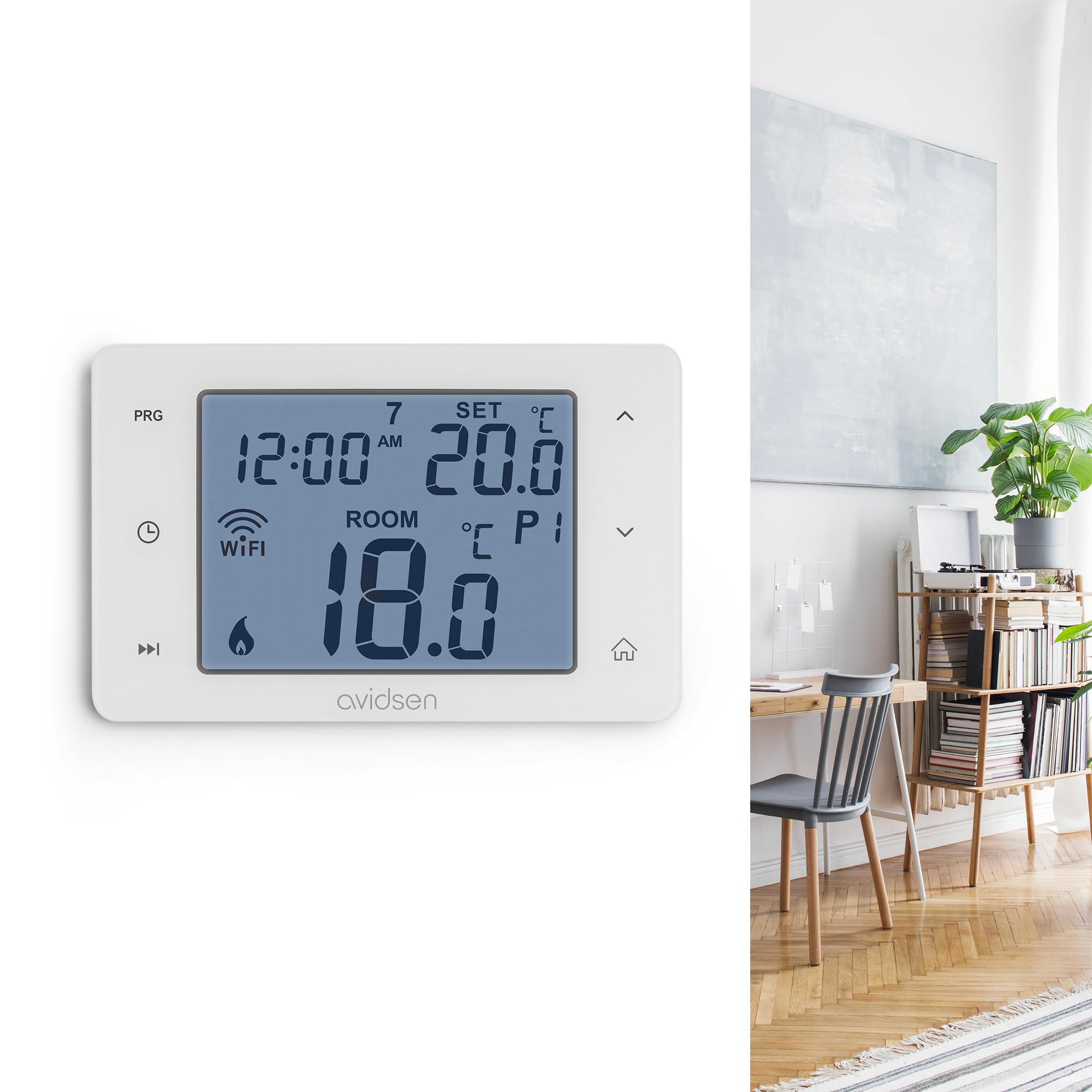 Avidsen Home Flow 127062 Termostato Wi-Fi Intelligente Programmabile, Comando Manuale E App Avidsenhome, Da Incasso A Muro, Compatibile Alexa E Google Home, Bianco