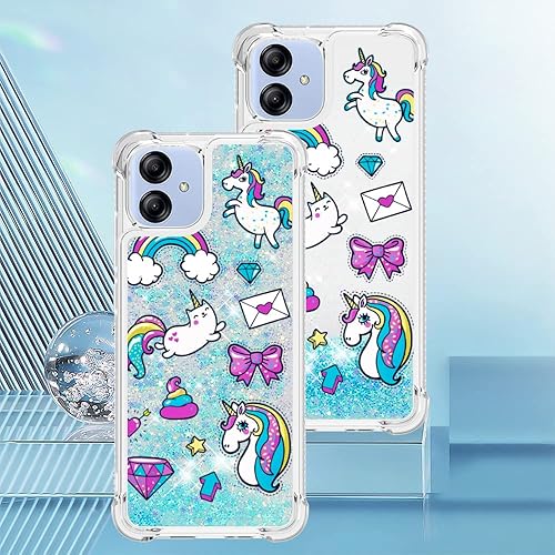 Miniatura 7 de Samsung A04E - Carcasa de TPU suave y transparente con diseño de dibujos animados creativos de arenas movedizas con cubierta líquida brillante que