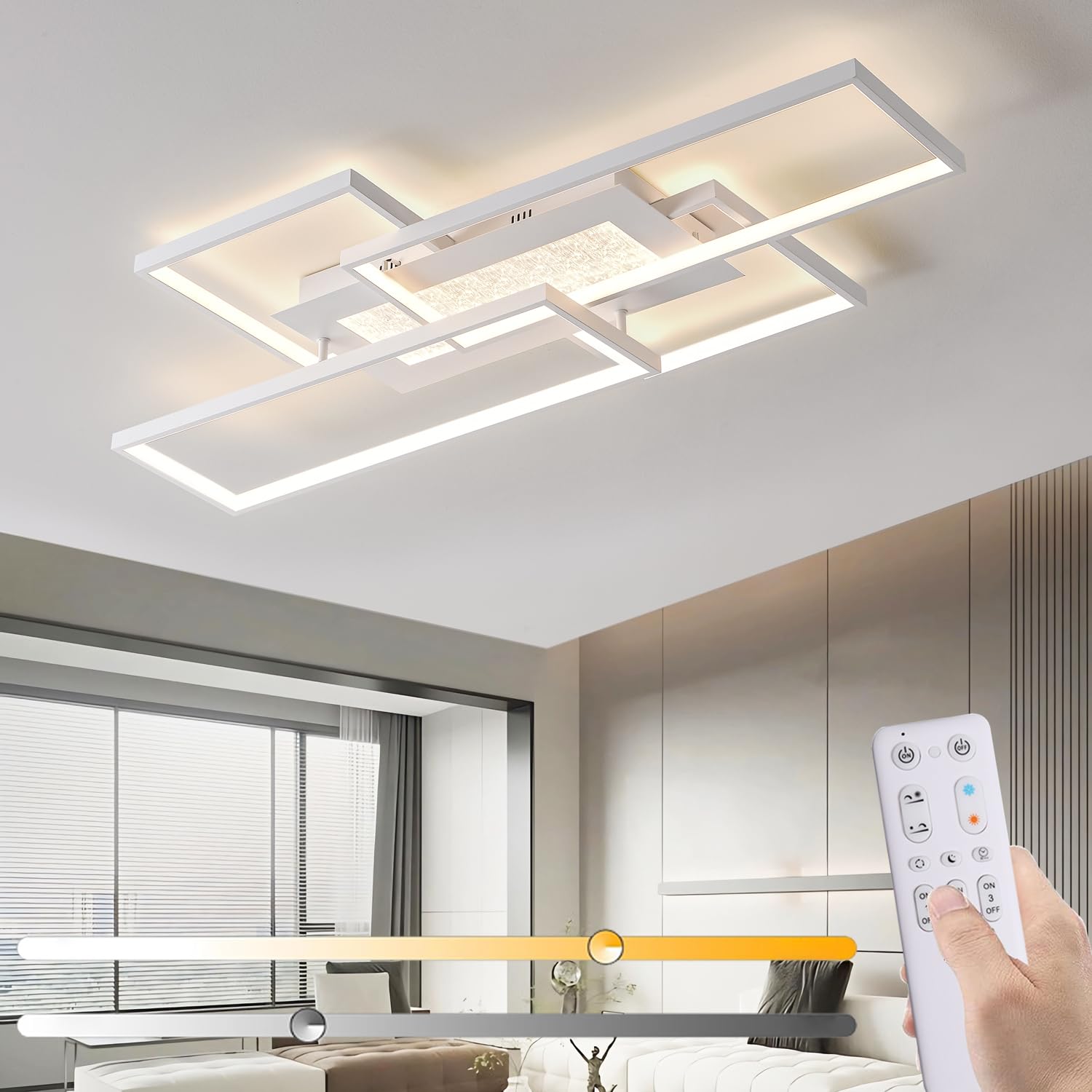 Aozhate LED Ceiling Lights Dimmable with Remote Control, 100cm Flush Ceiling Light Living Room 3000K-6500K, 72W Modern Rectangle Design Ceiling Lighting, for Bedroom, Kids Room, Dining Room, Kitchen