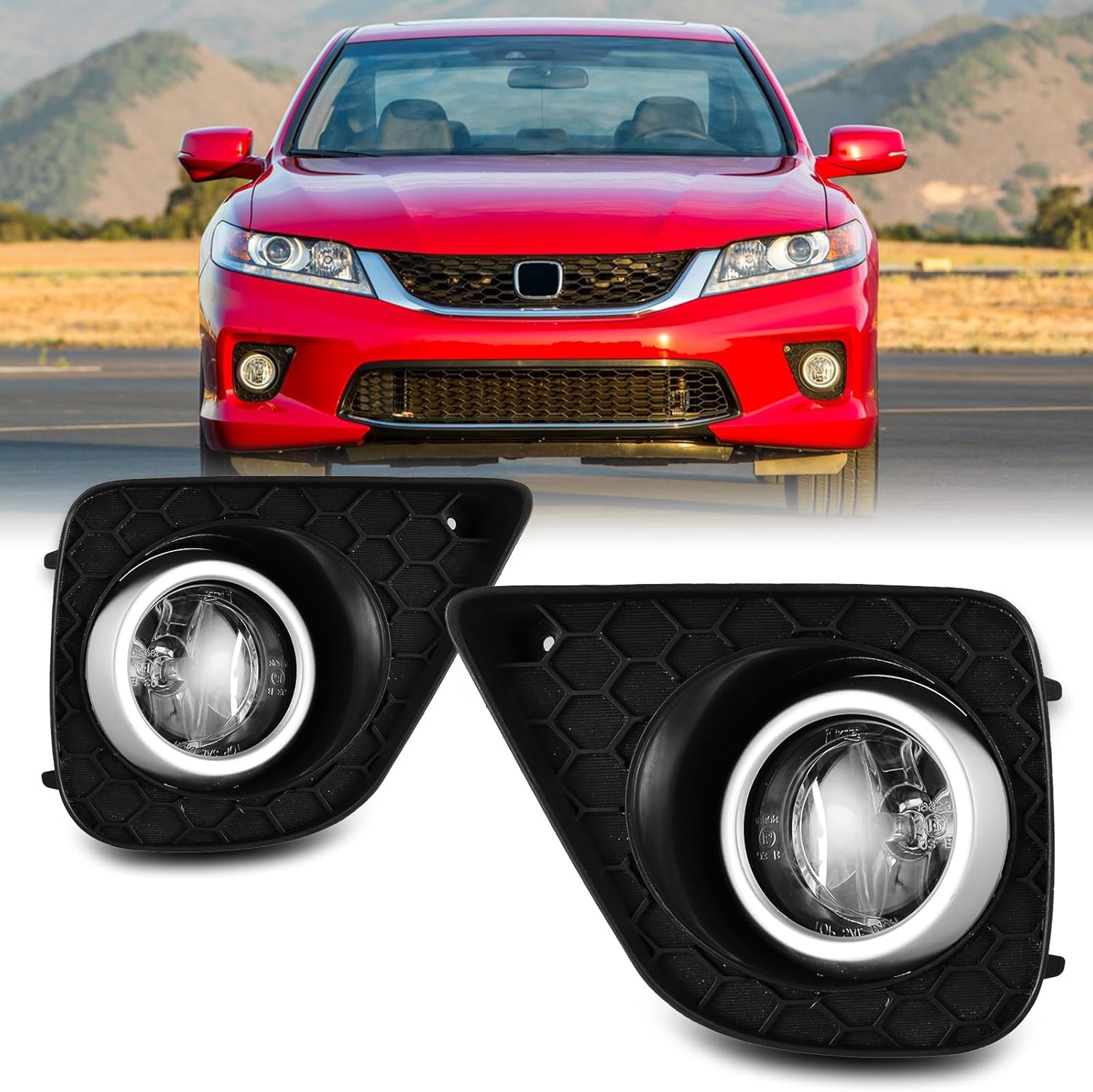 Fog Lights for Honda Accord 2013 2014 2015 2Dr Coupe OEM Fog Lamps Assembly with H11 12V 55W Bulbs Included Wiring Kits& Switch-1 Pair (Clear Glass Lens)