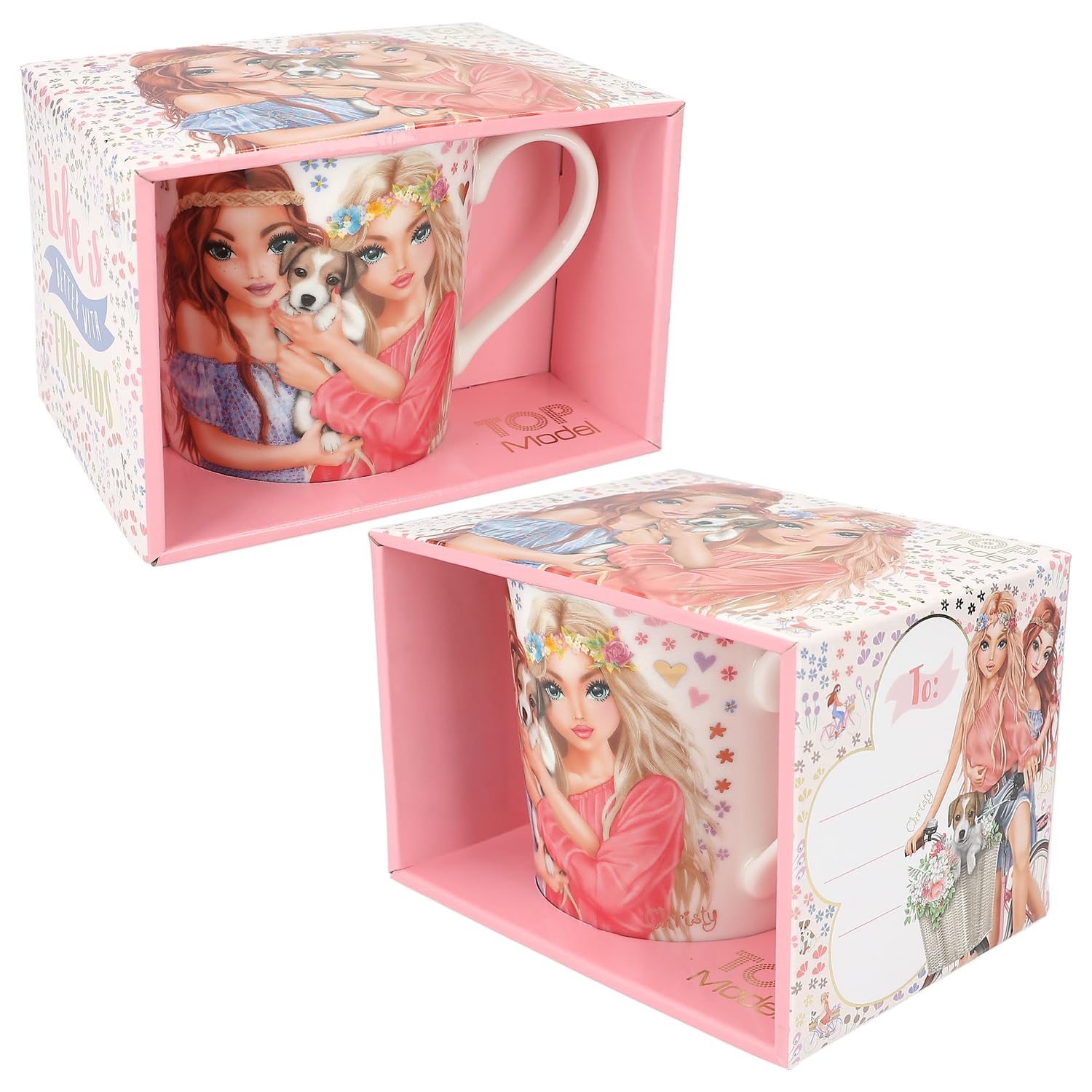 Depesche TOPModel Floral Tasse – Weißer Porzellanbecher Mit Hunde-Motiv, Blumen & Spruch 'Be Mine'
