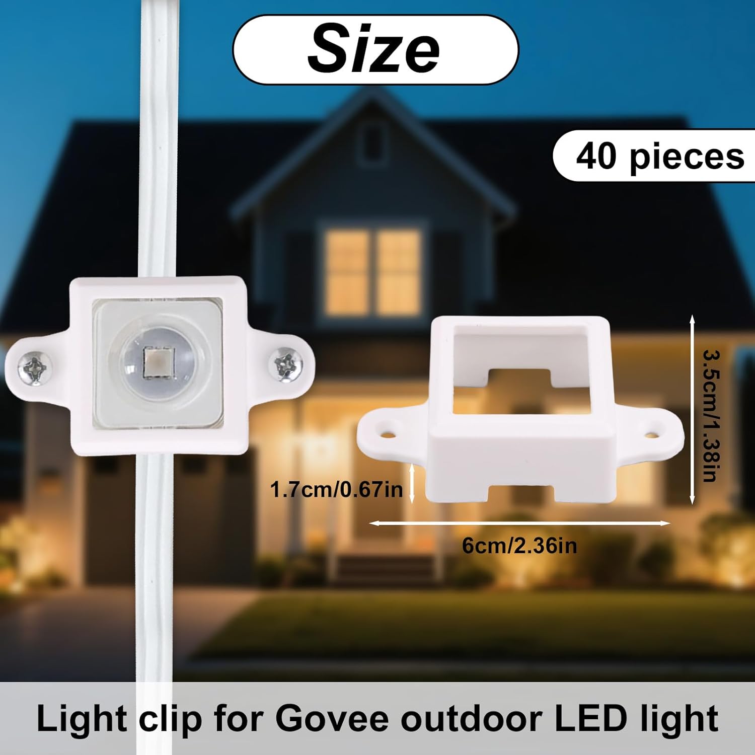 40pcs String Light Clips, Outdoor String Strip Rope Mounting Light Brackets Accessories with Fixed Screws Compatible with Govee H805 LED and Non-Pro Version H705 LED (White)