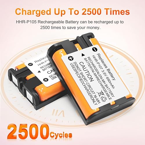 Miniatura 3 de Paquete de 2 baterías recargables HHR-P107 NI-MH de 3.6 V 650 mAh de repuesto para teléfono inalámbrico Panasonic