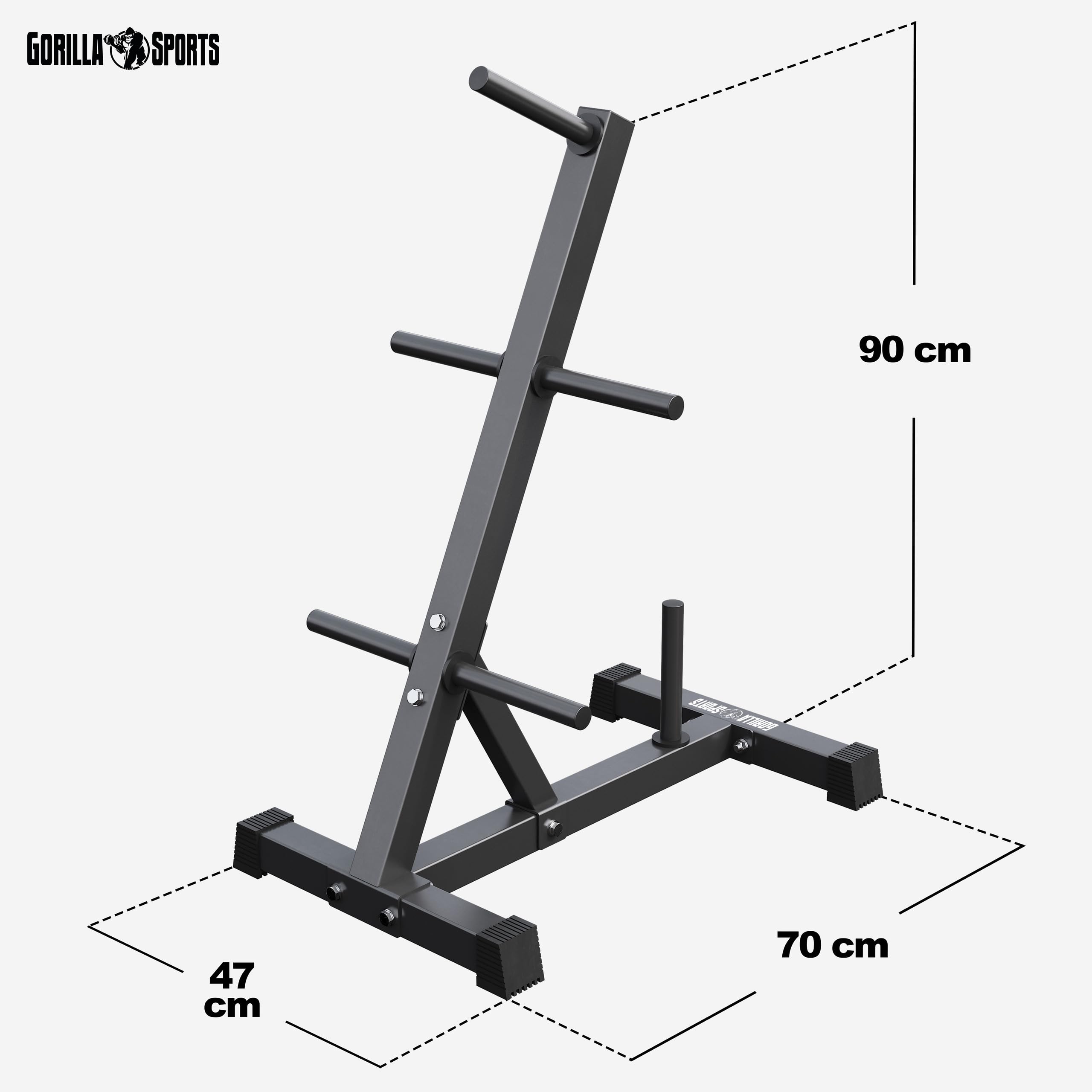 GORILLA SPORTS® Gewichtsständer – mit/ohne Set Hantelscheiben 77,5 kg, 6 Stangen, Ø 30 mm, max. Belastung 200 kg, Stahl, schwarz/weiß – Aufbewahrungsregal für Gewichte, Hanteln, professionell,