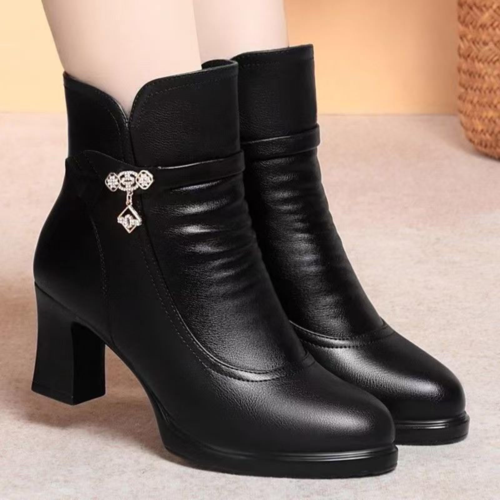 Cocila suede front boots side zipper chunky heel short botas mujer altas marrones
