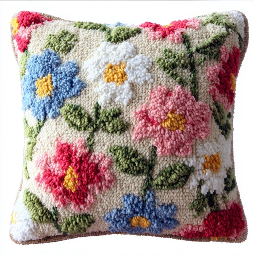 Taxpy Latch Hook Pillow Kit Small Flowers 17X17In
