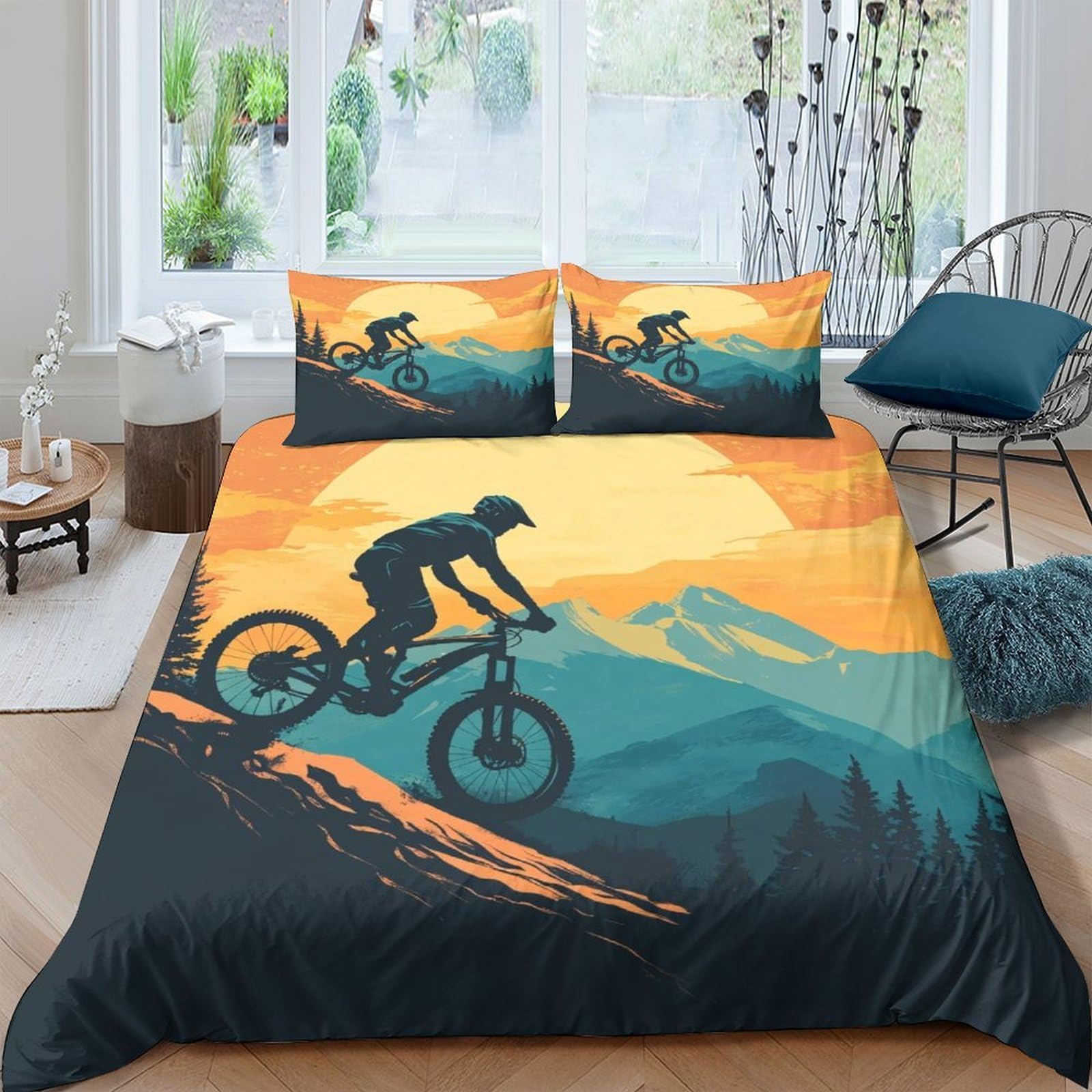 Ctjqhvkz Style-2 3D Printed Mountain Sunset Fitted Sheet Microfiber Soft Cycling Adventure Bed Cover For Bedroom Dorm Decor Single（135X200cm）