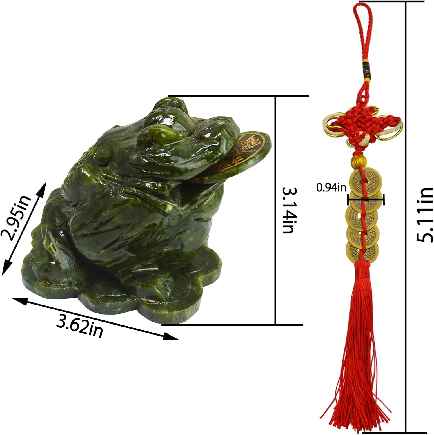 Feng Shui Money Frog Jade Wealth Three Legged Statue Zen Decoration (Small (3.6 in))