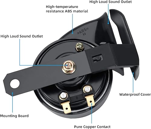 Miniatura 5 de SEINECA Sirena de cuerno de caracol universal de 12 V, 130 DB, tono alto, 510 Hz, impermeable, bocina de aire eléctrica para motocicleta, auto Negro