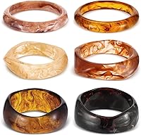 HIYZI 6PCS Chunky Acrylic Resin Bangle Bracelets Set - Geometric Wide Cuff Wristbands, Thick Statement Jewelry for Women Gifts