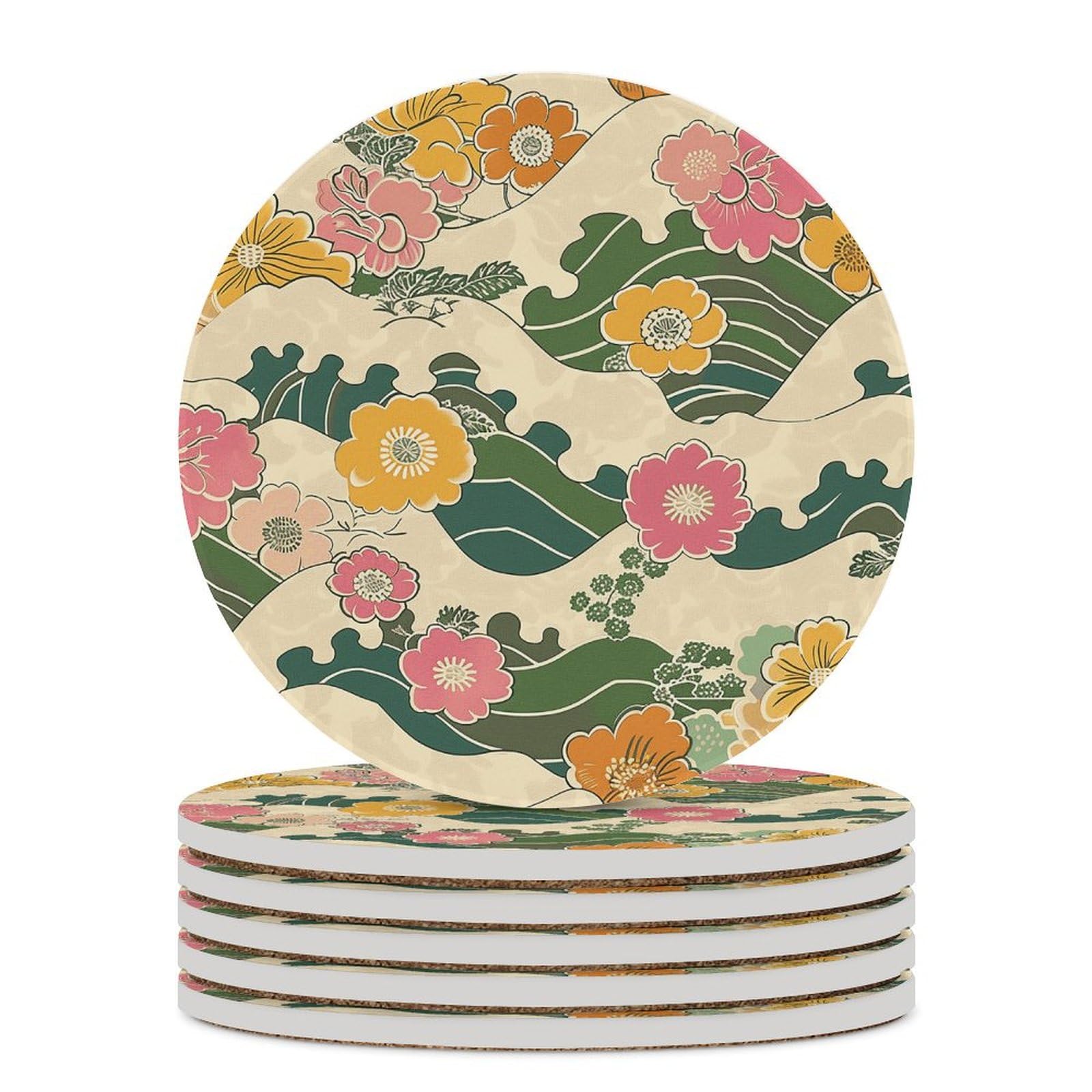 Sous-verre motif vagues et fleurs pour apéritif convivial et pause café chaleureuse