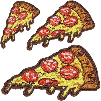 U-Sky Sew or Iron on Patches | Pizza Slice Embroidered Patch Set | Family Fun Parent Child Combination | 3 Sizes Iron Ons 4.7"x2.5"+3.7"x1.9"+2.4"x1.4" | Foodie-Lover Design | 3 PCs Pack