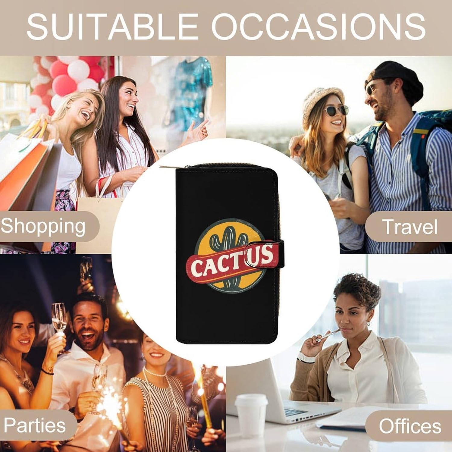 Vintage Cactus Logo Womens Wallet for Men Slim Purse Clutch Handbag with Card Holder