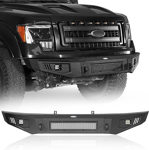 Hooke Road Parachoques delantero F150, parachoques de acero de ancho completo con luces LED para camioneta Ford F-150 2009 2010 2011 2012 2013 2014
